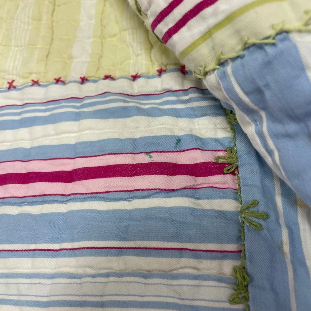 Pottery Barn Kids Quilt Twin Multi Color Striped Patchwork Cotton Cottagecore